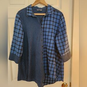 Habitat Button Up Blue Black Check Plaid Size Small Lagenlook Artsy Teacher